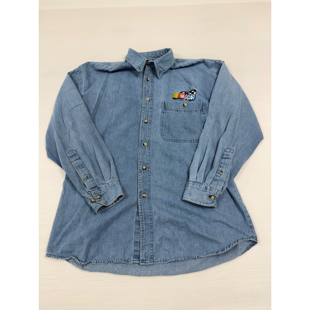 Vintage The Game NASCAR Racing Denim Shirt Mens Medium Long Sleeve Button Up